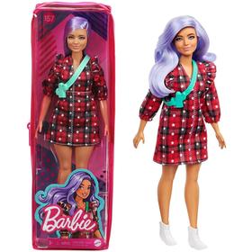 barbie-fashionista-vestido-cuadros-rojos-pelo-violeta