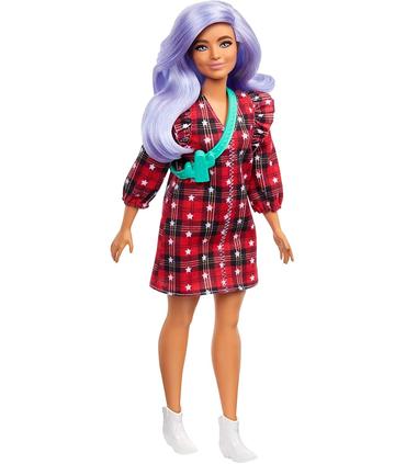 barbie-fashionista-vestido-cuadros-rojos-pelo-violeta